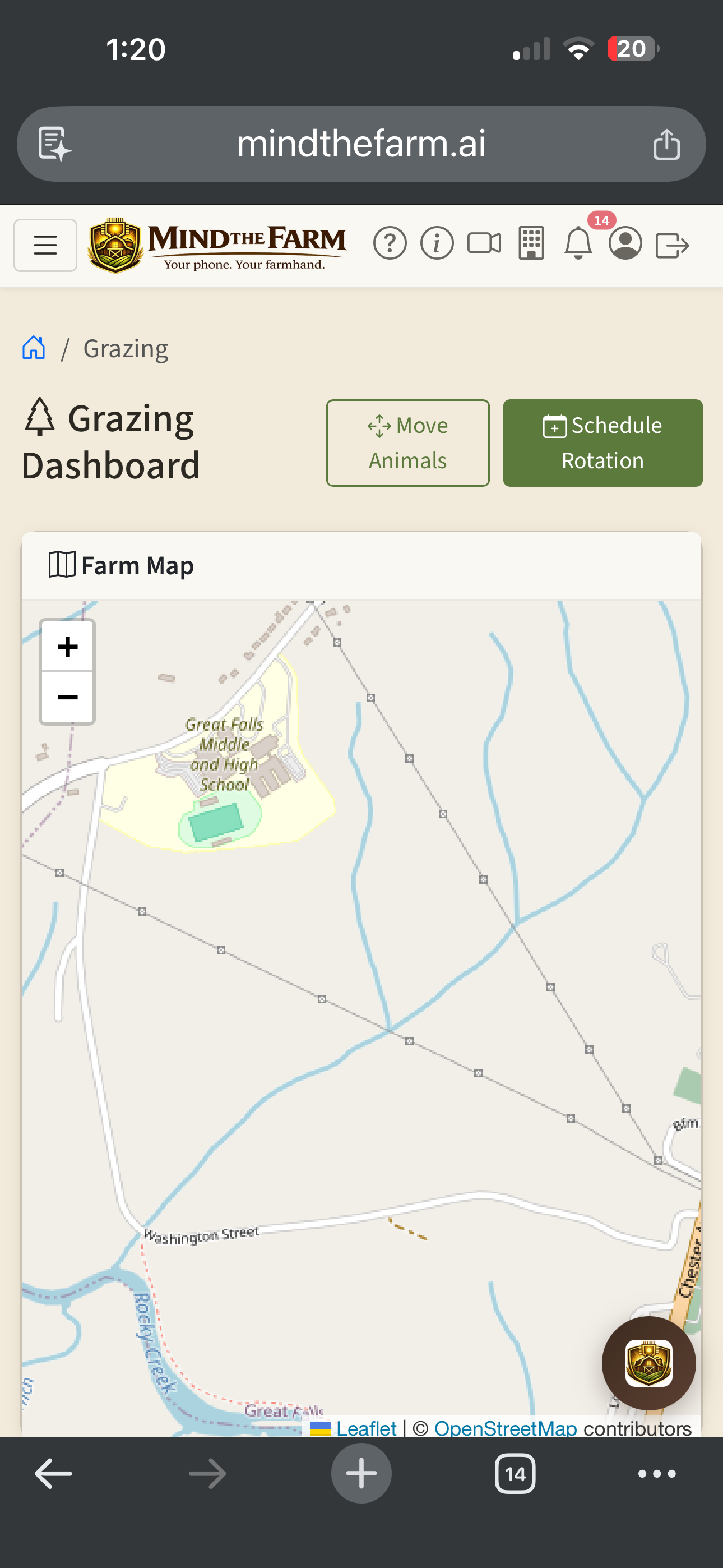Grazing management dashboard showing pasture overview