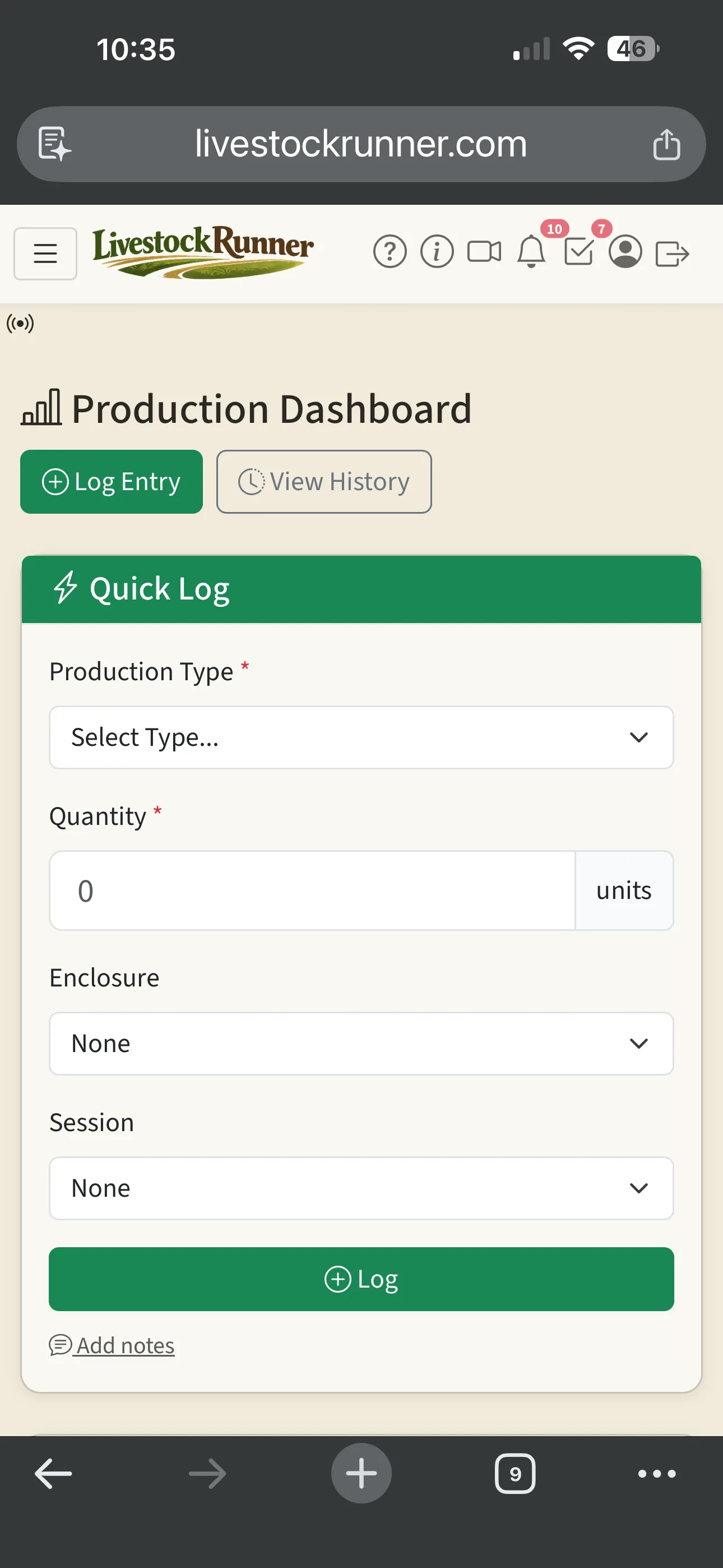 Production dashboard showing daily egg collection totals and trends
